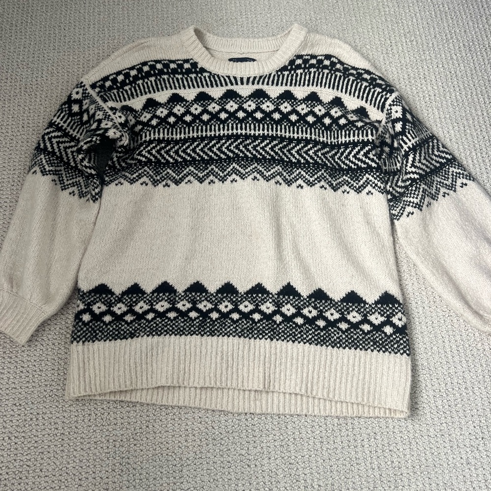 Cream and Black Patterned Sweater